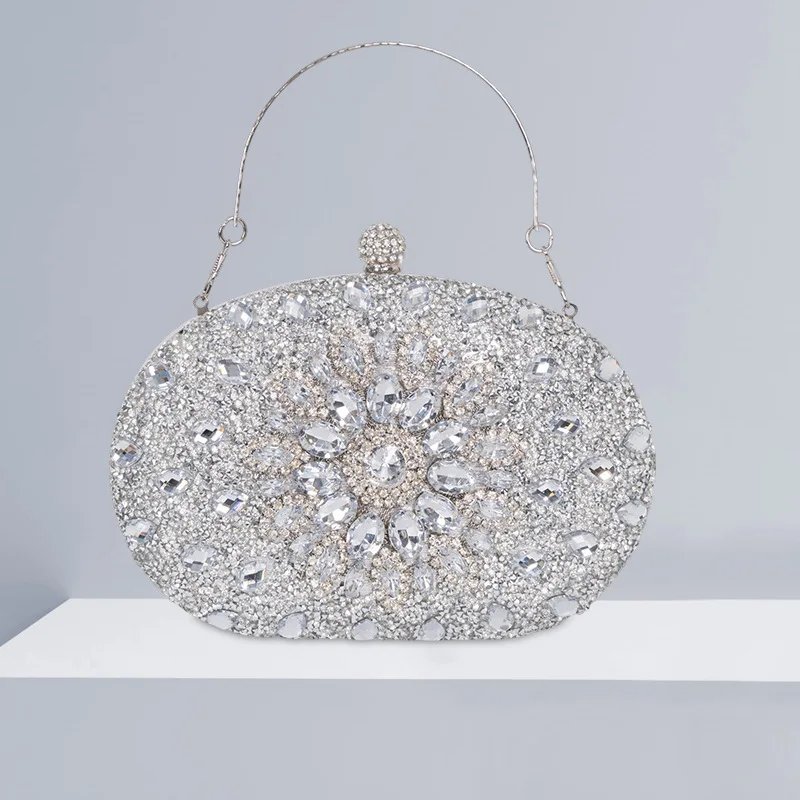 

Female Sunflower Pattern Glitter Rhinestones Evening Bag Luxury Women Personalized Evening Dress Box Purse Metal Handle Handbag