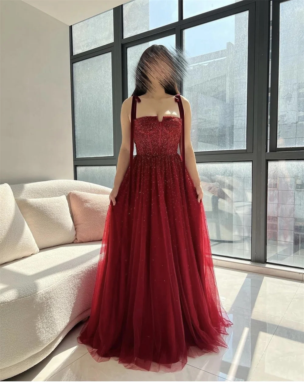 Jessica Red Prom Dress Beaded Glitter Tulle Evening Dresses 2024Vestidos De Fiesta A-shaped Princess Birthday Party Dress