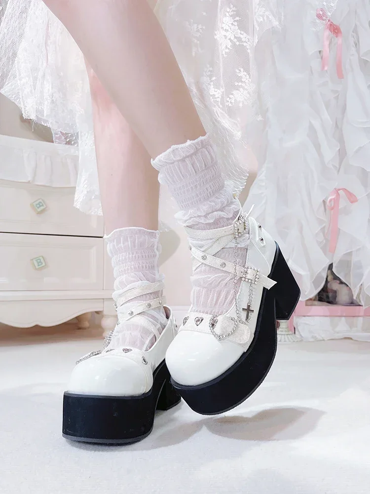 Original Japanese Mine Cross Strap Platform Shoes Summer New Fashion elegante All-Match Black tacchi alti donna Mary Jane Shoes