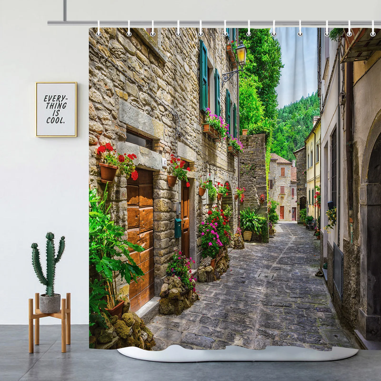 Ландшафтные занавески для душа, весенний цветок, растения, Ретро стиль, уличный декор для ванной комнаты, Комплект штор из полиэстера