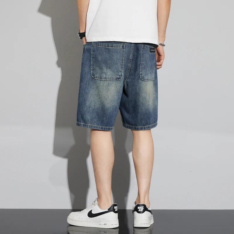 الرجال خمر الدنيم السراويل الصيف رقيقة أزياء مستقيم فضفاض السراويل القصيرة شخصية مريحة واسعة الساق جينز غير رسمي