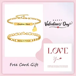 Free Personalized Custom Heart Bracelets for Women Men,Engraving Name Date ID Couple Bracelet for Lover,Valentine's Day Gift