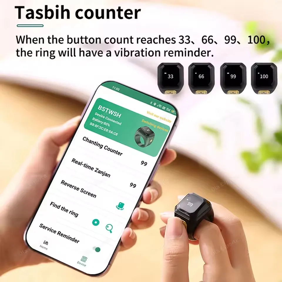 Anillo inteligente musulmán Qibla Zikr, contador Tasbeeh, 5 recordatorios de tiempo de oración, anillos inteligentes impermeables para hombres y mujeres musulmanas, novedad de 2026