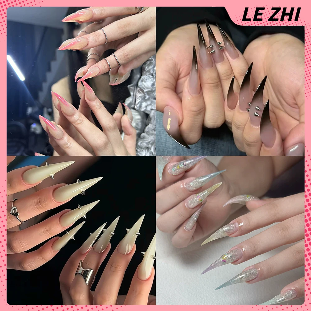 

Y2K Spicy Girls Long Beast Claw Dragon Shaped Claw Handmade Press On Nails Rivets Sequins Gradients Solid Color Full Cover Nail