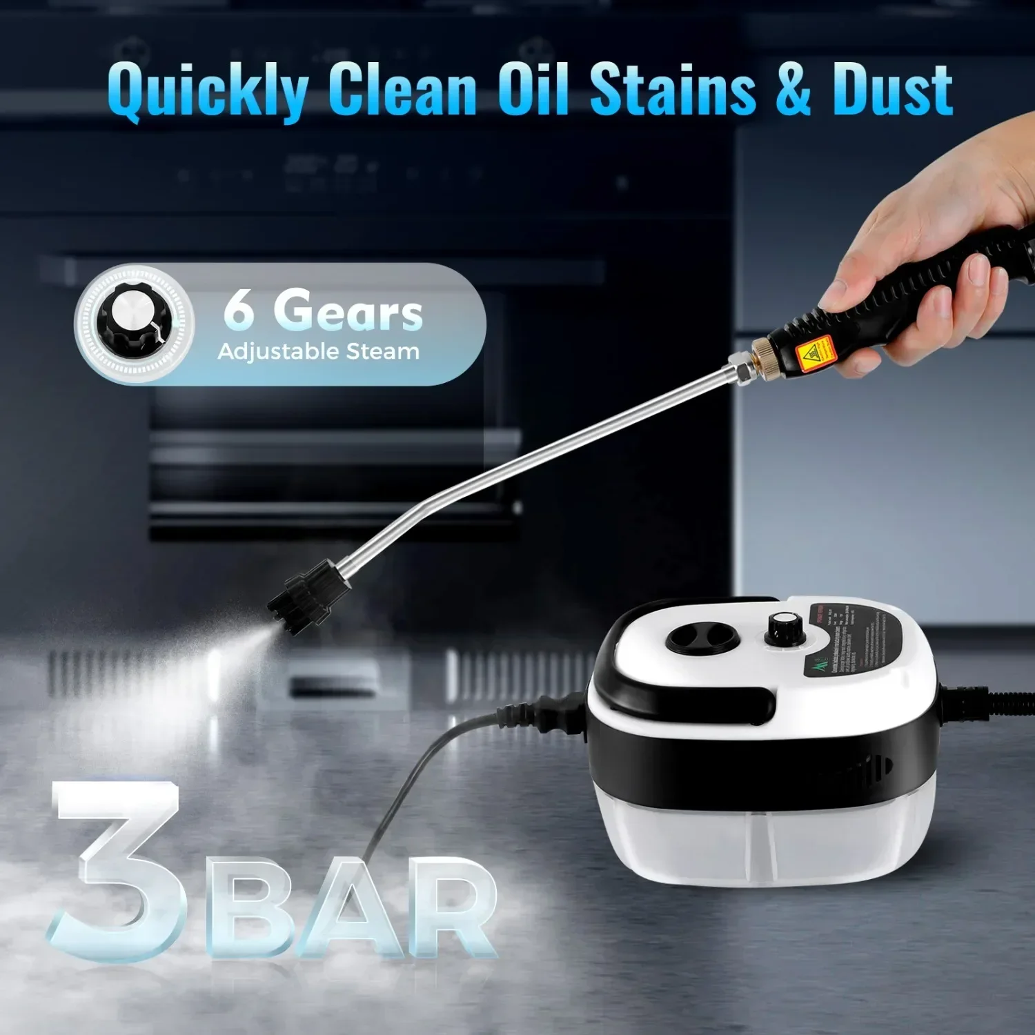 Handheld Steam Cleaner, 2500W High Temperature Pressurized Steam Cleaner with 3 Brush Heads for Kitchen for Home Use
