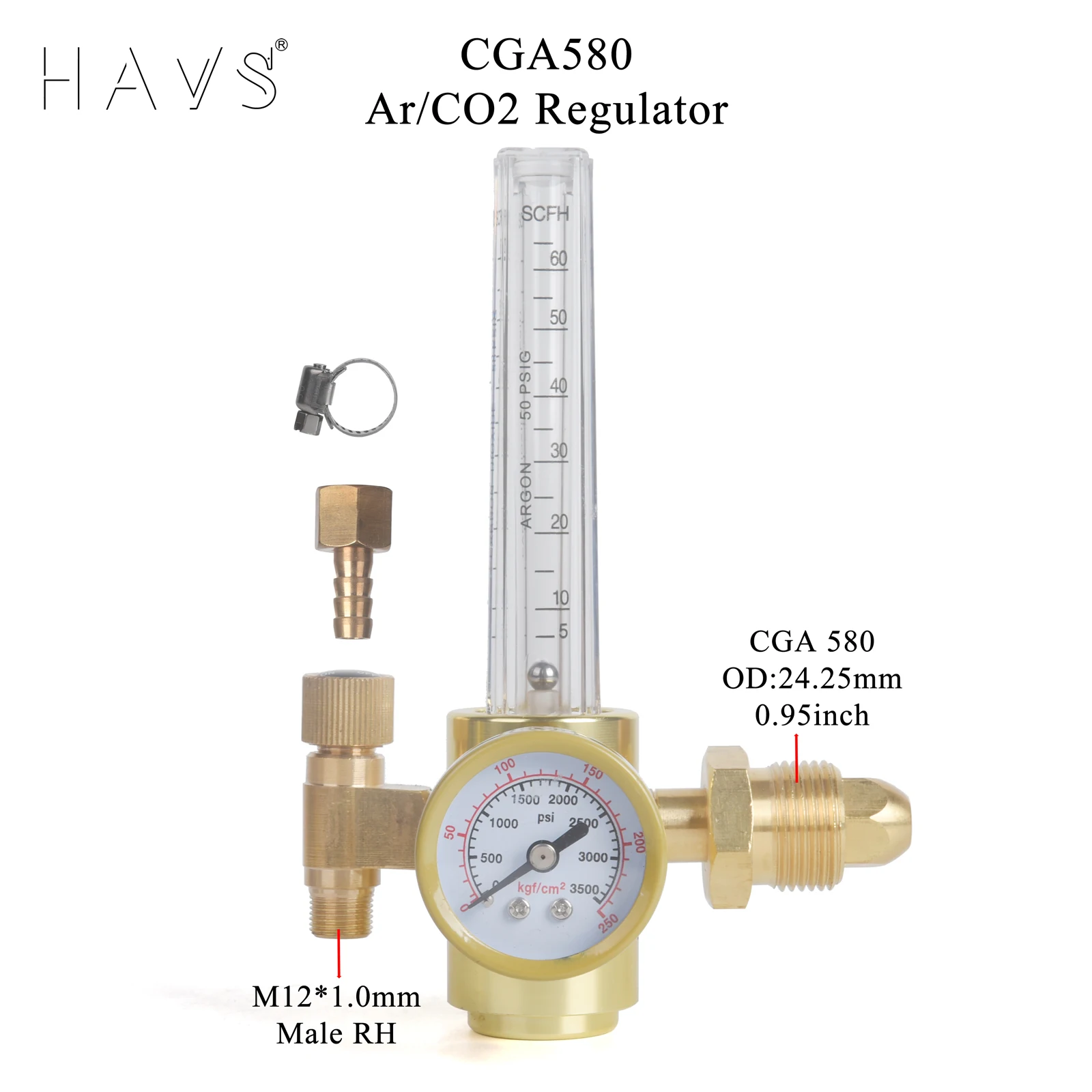 All Brass  Argon/CO2 Mig Tig Flow Meter Gas Regulator Gauge Welding Weld 0-60CFH CGA580 Inlet