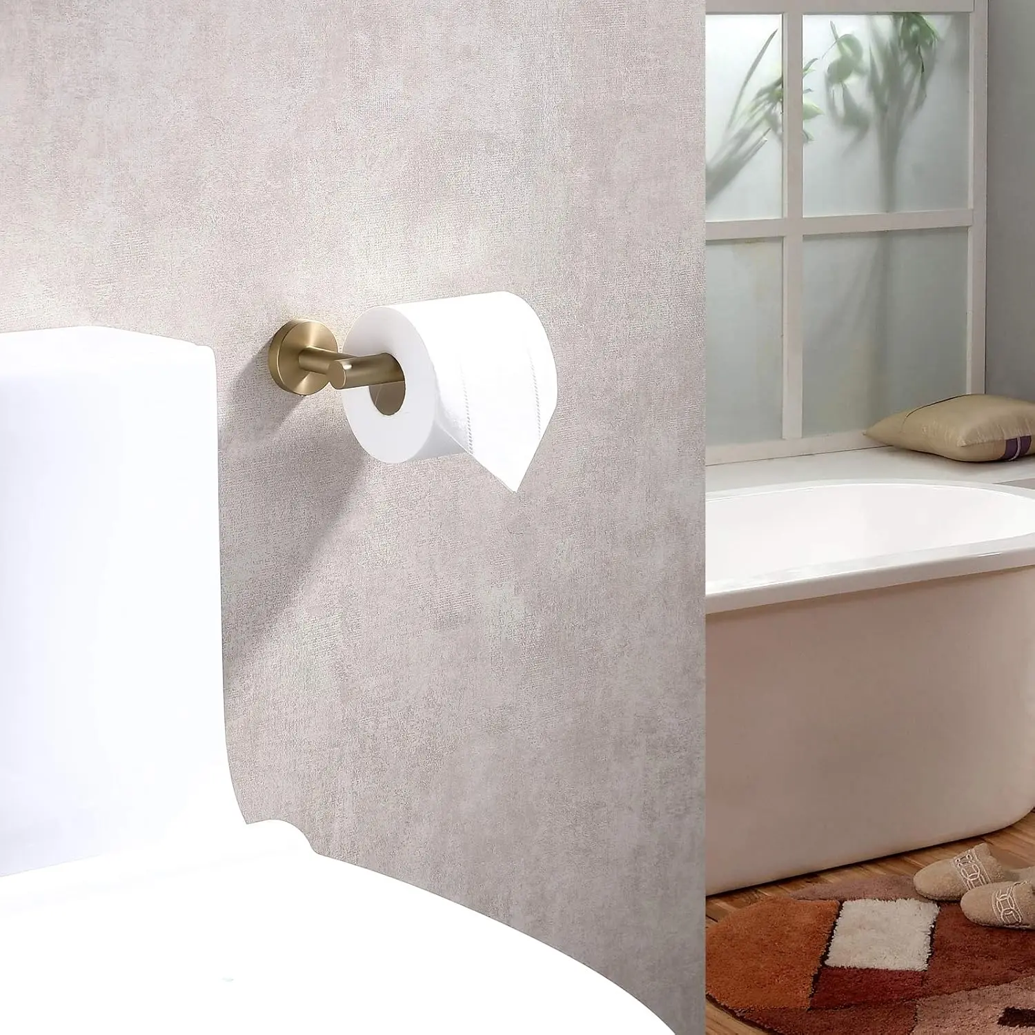 Toilet Paper Holder, Brushed Dark Gold, 304 Stainless Steel | Right-Side Open Design, One-Hand Roll Changes, Round TP Hanger