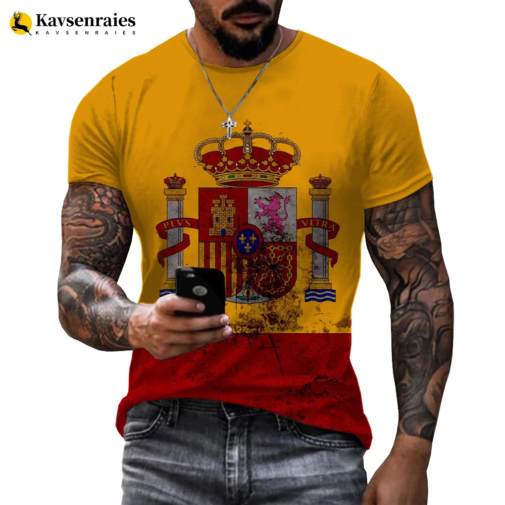 Spain Flag T-shirt Espana National Emblem 3D Printed Harajuku Streetwear Oversized T Shirt Men Women Hip Hop Fashion Casual Tops