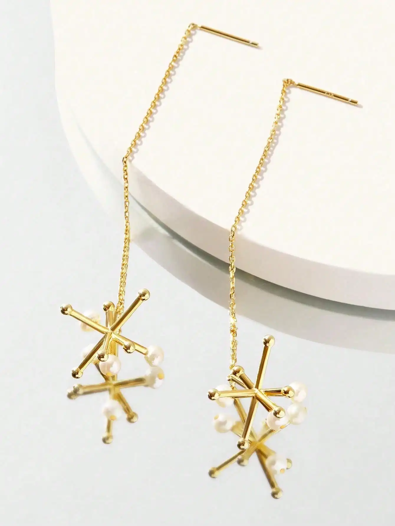 

925 Sterling Silver Natural Pearl Drop Earrings for Women Star Long Chain Dangle Earrings Elegant Wedding Party Jewelry Gift