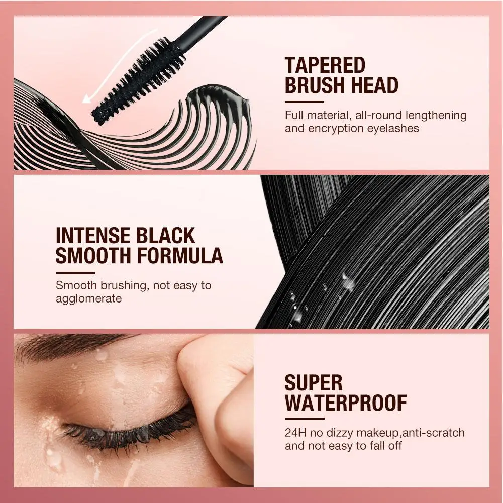 Mascara Waterproof Lengthens Eyelashes Extension Black Non-smudge Lengthening Volume 5D Silk Fiber Mascara Cosmetics