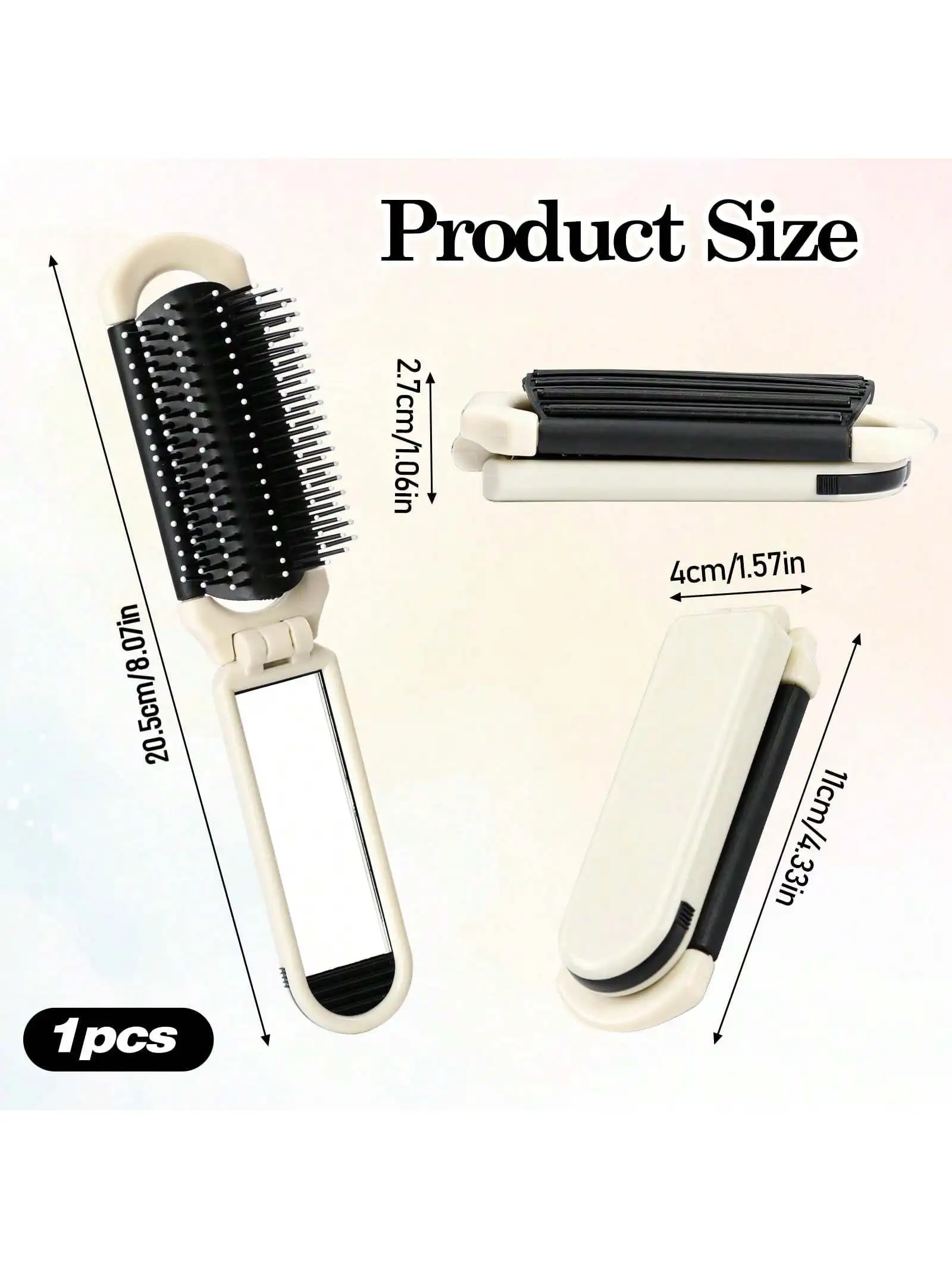 

1pc Ladies' Portable Folding Mini Air Cushion Comb With Mirror - Compact Travel Design, Ergonomic Handle, Stylish Hair Brush, Durable Plastic Bristles, Portable Beauty Tool, Sturdy Structure, Suitable for Frequent Travelers, Quick Grooming,