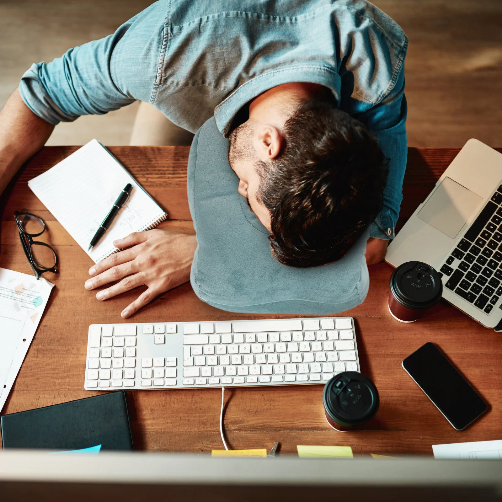 

Memory Foam Nap Pillow Sky Blue Removable Cover Office Desk Face Down Sleeping Pillow Student Support Pillows for Bed