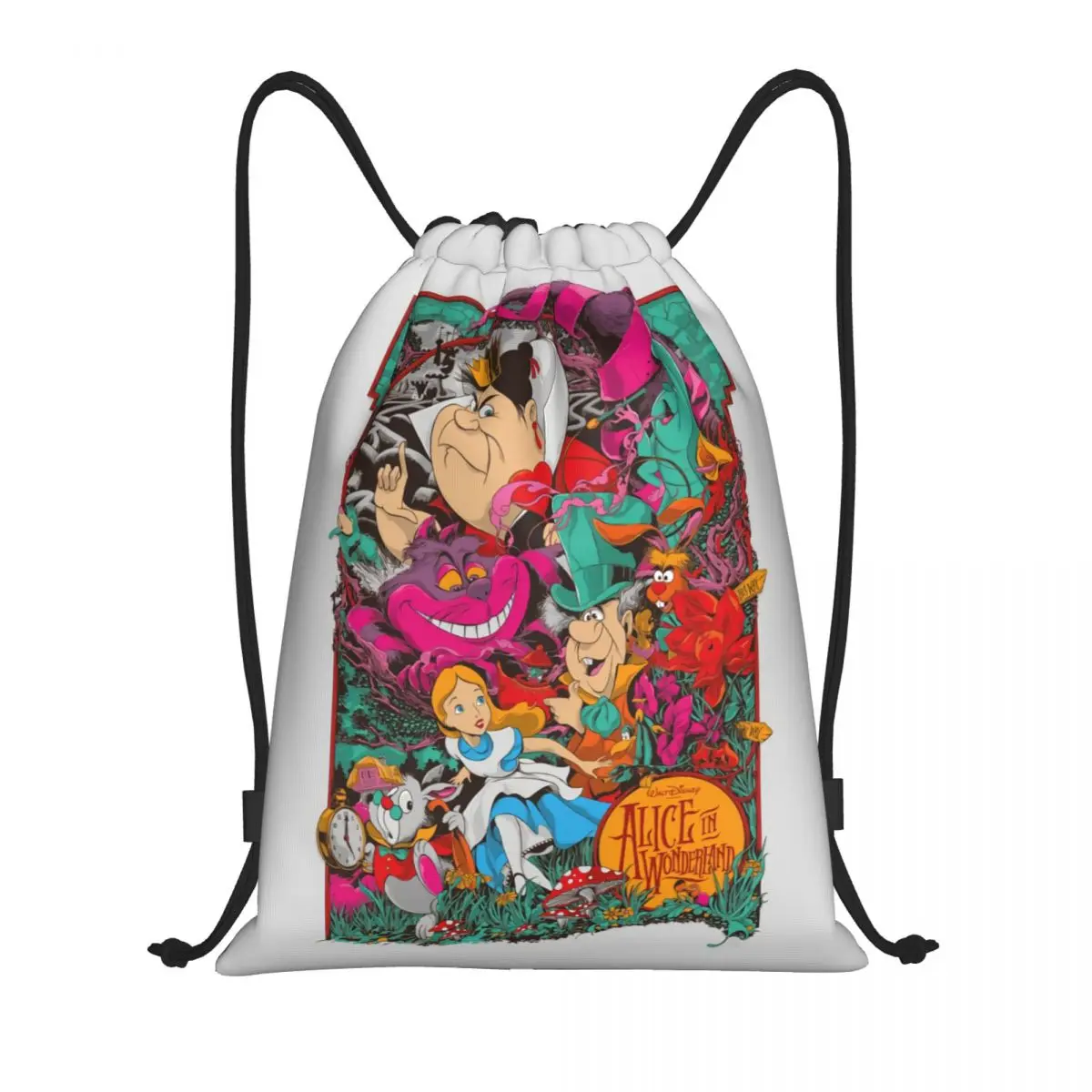 Custom Cheshire Cat Love Drawstring Bag Men Women Portable Gym Sports Sackpack Alice In Wonderland Training Storage Backpacks