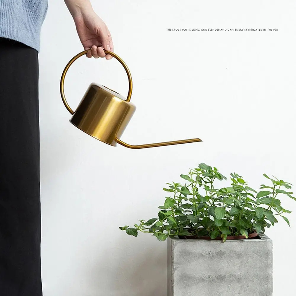 u Retro 1.3L Plant Sprinkler Kettle Large Capacity Stainless Steel Watering Can Long Spout Rustproof Watering Pot Garden Tool