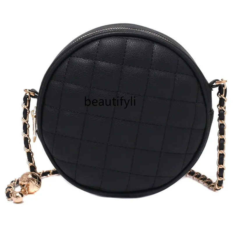 zq Summer Small Bag Fashionable Rhombus Chain Bag Versatile Small round Shoulder  Messenger Bag