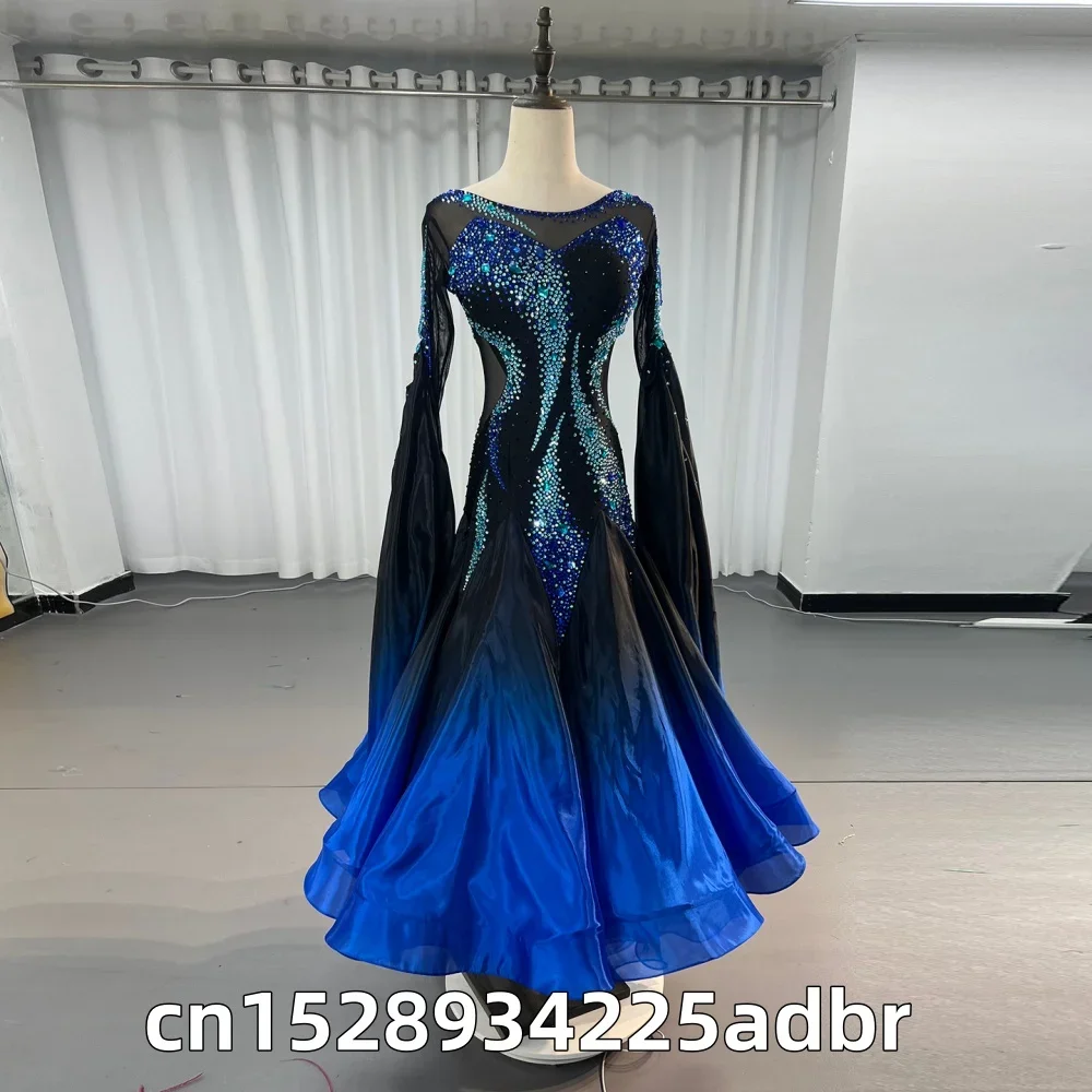 New Customized Gradient Pearl Yarn Modern Dance Competition Dress, Ballroom Dance Waltz Performance Dress, Ballroom Dance Dress