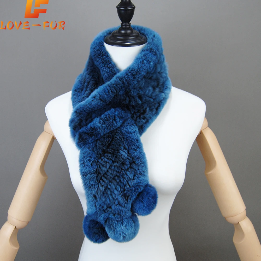 

New 2024 Winter Real Rex Rabbit Fur Scarves Women 100% Natural Rex Rabbit Fur Muffler Lady Knitted Genuine Fur Neck Warmer Scarf