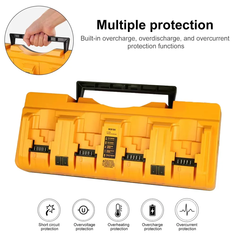 

DCB104 Lithium Battery Charger 4-Port 3A Current For Dewalt 10.8V 12V 14.4V 18V For FlexVolt 20V 60V DCB127 DCB105 DCB118 DCB112