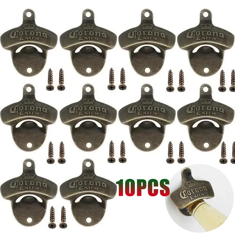 10 Pieces Embossed Bottle Opener Vintage Metal Bottle Opener for Wall Mounting Antique Metal Solid Bottle Opener with Screws