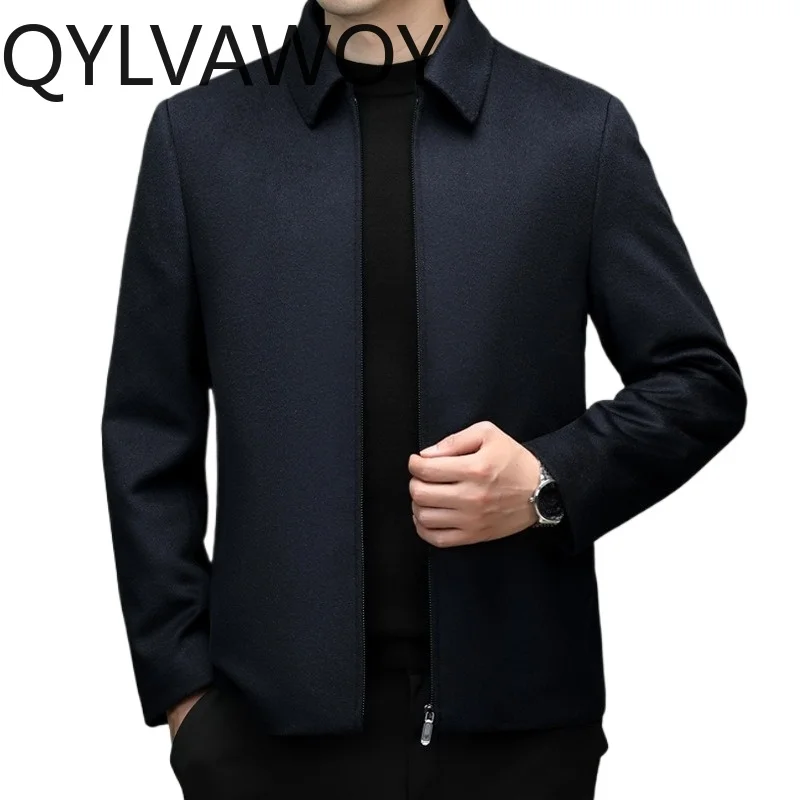 

Мужская куртка QYLVAWOY из 80% шерсти, осенне-зимняя, со съемным утеплителем из гусиного пуха, кашемировая, утолщенная, теплая, класса люкс