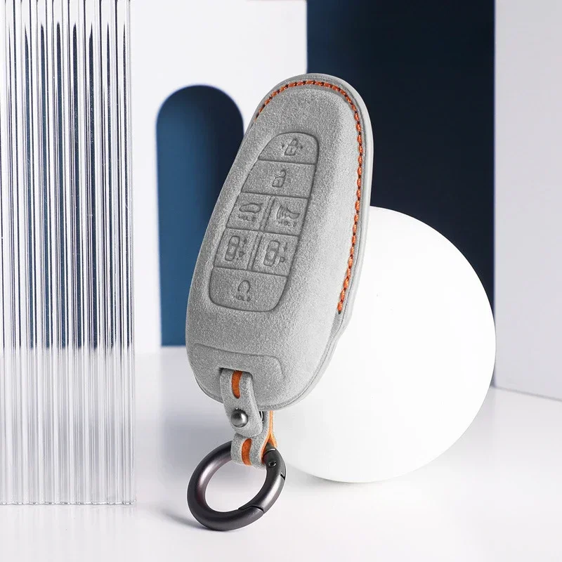 

Top Suede Car Remote Key Case Cover for Hyundai Santa Fe Hybrid NEXO NX4 Sonata Tucson 2021 2022 Auto Key Shell Fob Protector