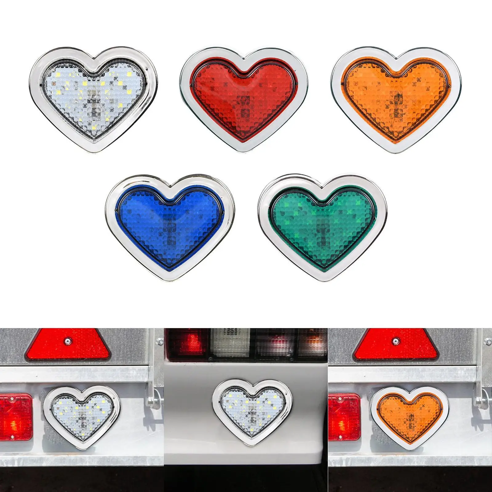 24V Heart Shaped LED Truck Rear Lights Side Markers Trailer Signal Light Easy Installation for Van Vehicles