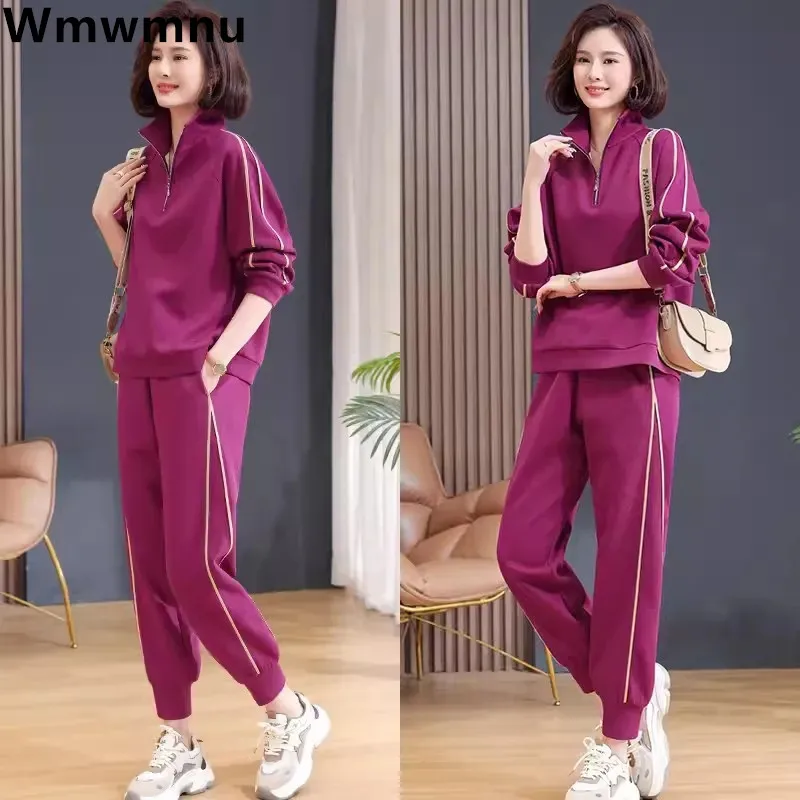 

Casual Side Strip Zipper Polo Sweatshirt 2 Piece Set Fall Fashion Classic Top Tracksuit Baggy Running Wear Jogger Pant Conjuntos