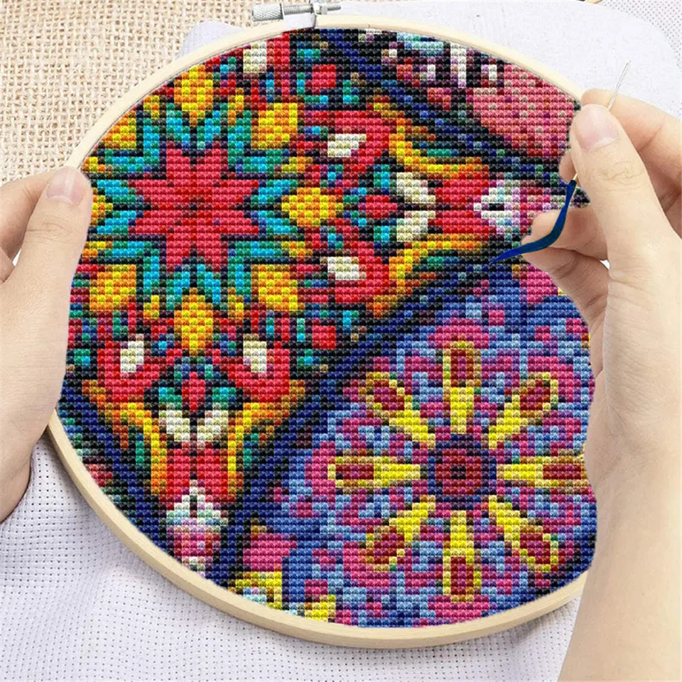 Kit Broderie Point De Croix Huacan - Mandala Pré-imprimé 40x40cm Pour Adultes Et Débutants