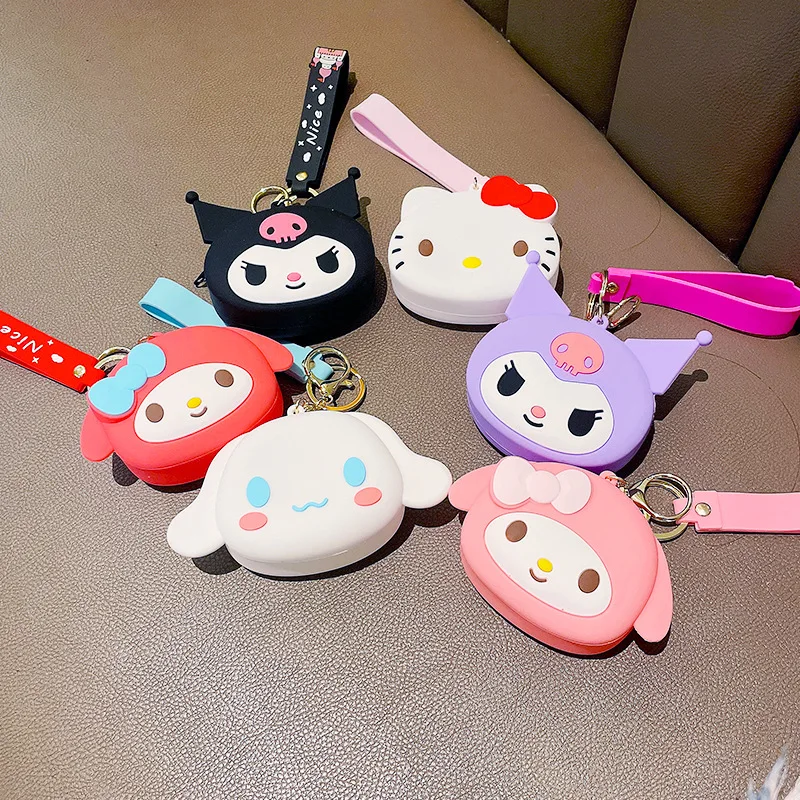 Kawaii Sanrio Keychain Cute Cartoon Hello Kitty Kuromi My Melody Silicone Wallet Bluetooth Headset Bag Schoolbag Decoration Gift