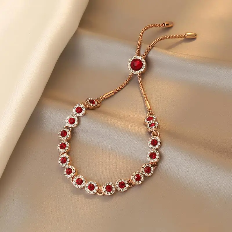 Beste Verkauf Elegante Rote Kristall Rose Gold Farbe Weibliche Armband Schmuck Für Frauen Valentinstag Geschenke – Detail 2