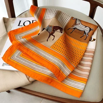 70 × 70cm Imitation-Silk Satin Hair Scarf – Printed Square Handkerchief Scarf for Women
