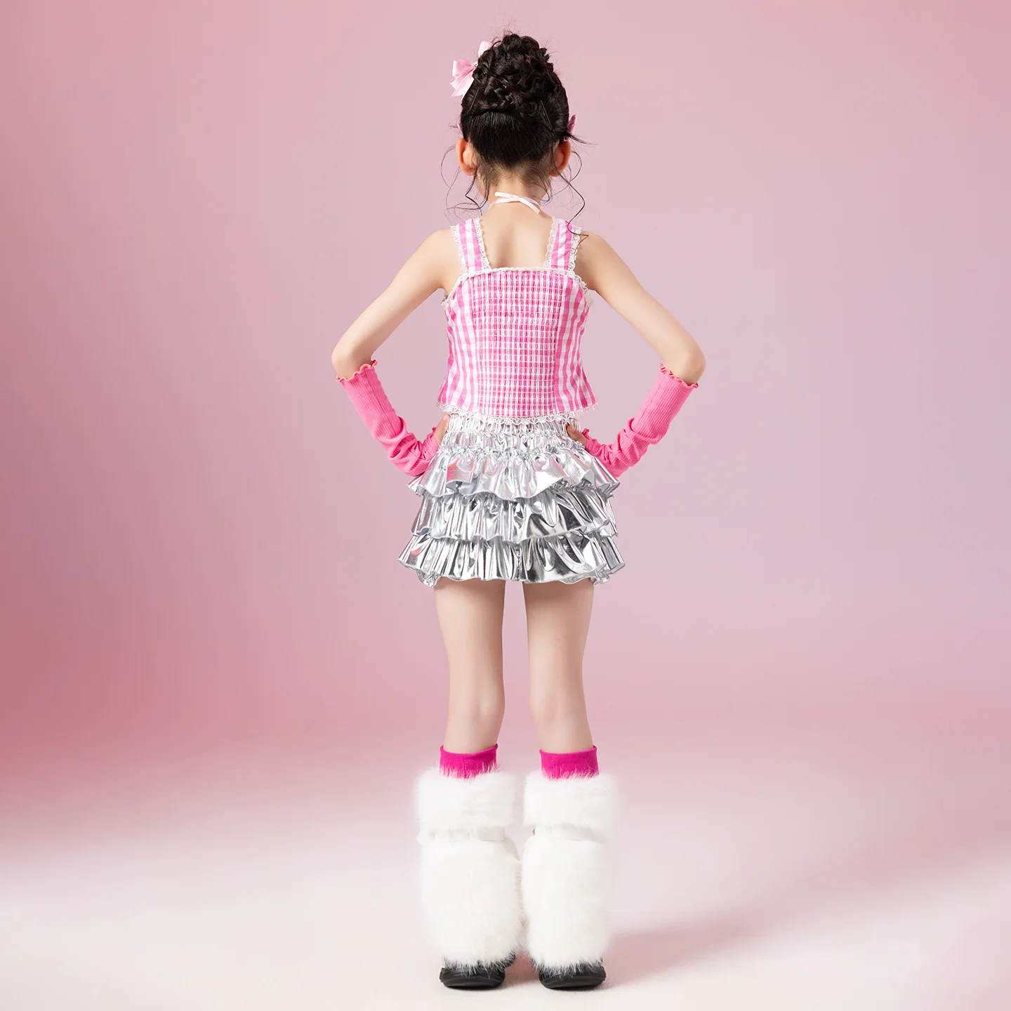 Jazz Outfit Ragazze Kpop Dance Stage Wear Modello Show Performance Suit Canotta rosa Gonna torta nera Abbigliamento da ballo jazz per bambini 3729