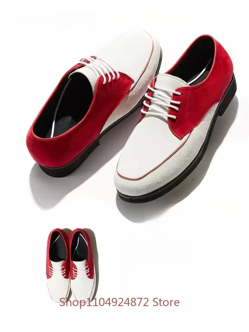 

Luxury Designer Casual Leather Shoes Men's Derby Lace Up Round Toe Breathable Dress Office Wedding Kid Suede Man