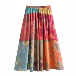 Print Pleated Skirt Women High Waist Skirts for Women Summer BeachLong Skirt Woman Streetwear Boho Women's Skirts