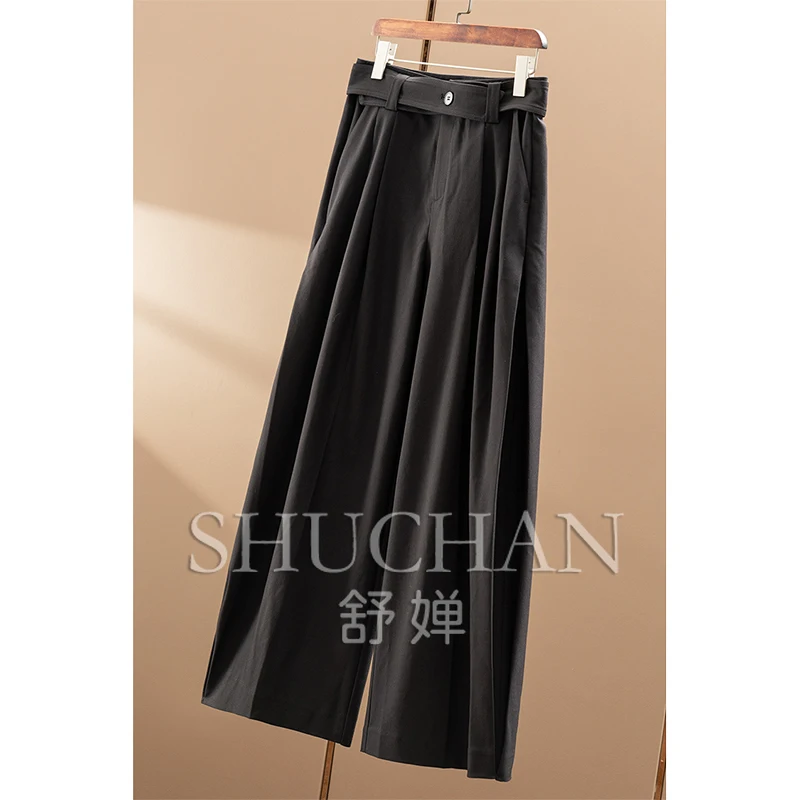 Celana Kaki Lebar Lurus Pinggang Tinggi Longgar dan Mudah Wanita 16E5 Pantalon Mujer Verano 2025 Musim Gugur