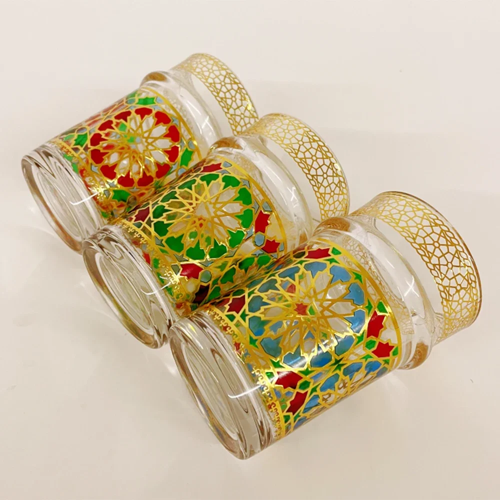 12-Piece Set, Light Luxury Style Moroccan Glass Cup, Türkiye Saudi Restaurant Tea Cup, Mosaic Paper Gilding Water Cup, Gift Cup