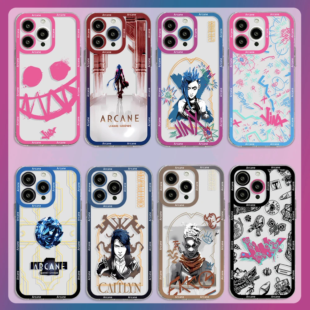 Anime Arcane Jinxs For iPhone 16 15 14 13 12 11 Mini Pro Max XR XS Max 7 8 Plus Phone Case Transparent Shockproof Silicone Cover