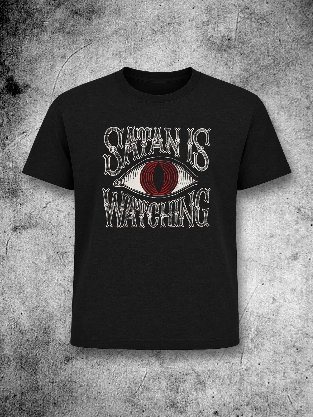 Gothic Full Eye Text Round Neck T-shirt, Black Dark Art Eye Pattern Short Sleeved T-shirt for Both Men and Women