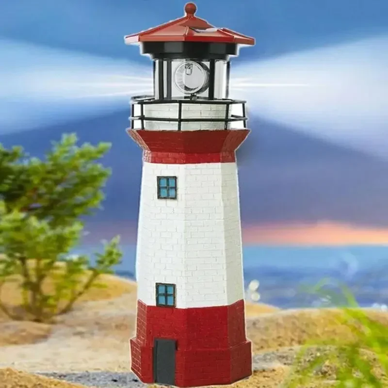 Solar Power LED Beacon LIght with Rotating Light Beam Solar Lighthouse Home Garden Decoration Fence Lawn Lamp Fairy