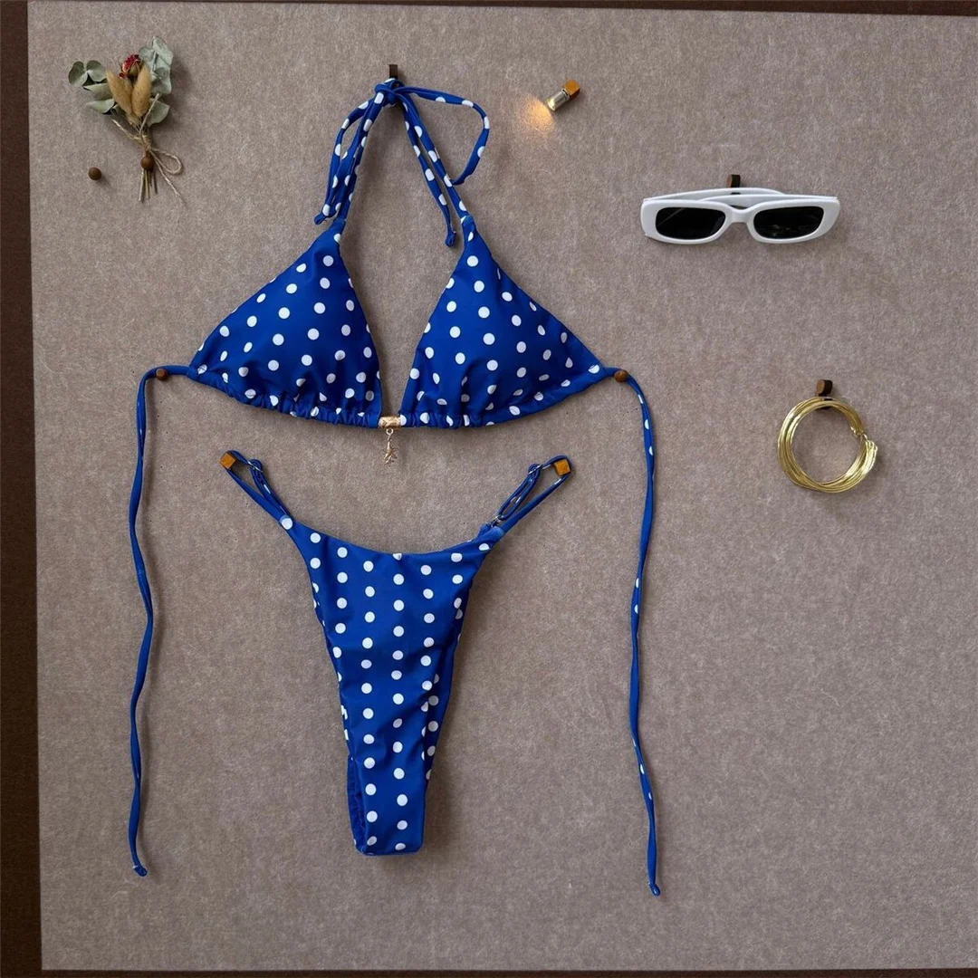 Polka Dot Neckholder-Bikini Damen-Badeanzug zweiteiliger Bikini-Set mit Scrunch-Butt-Polsterung Badebekleidung Badeanzug V8124 – Detail 9