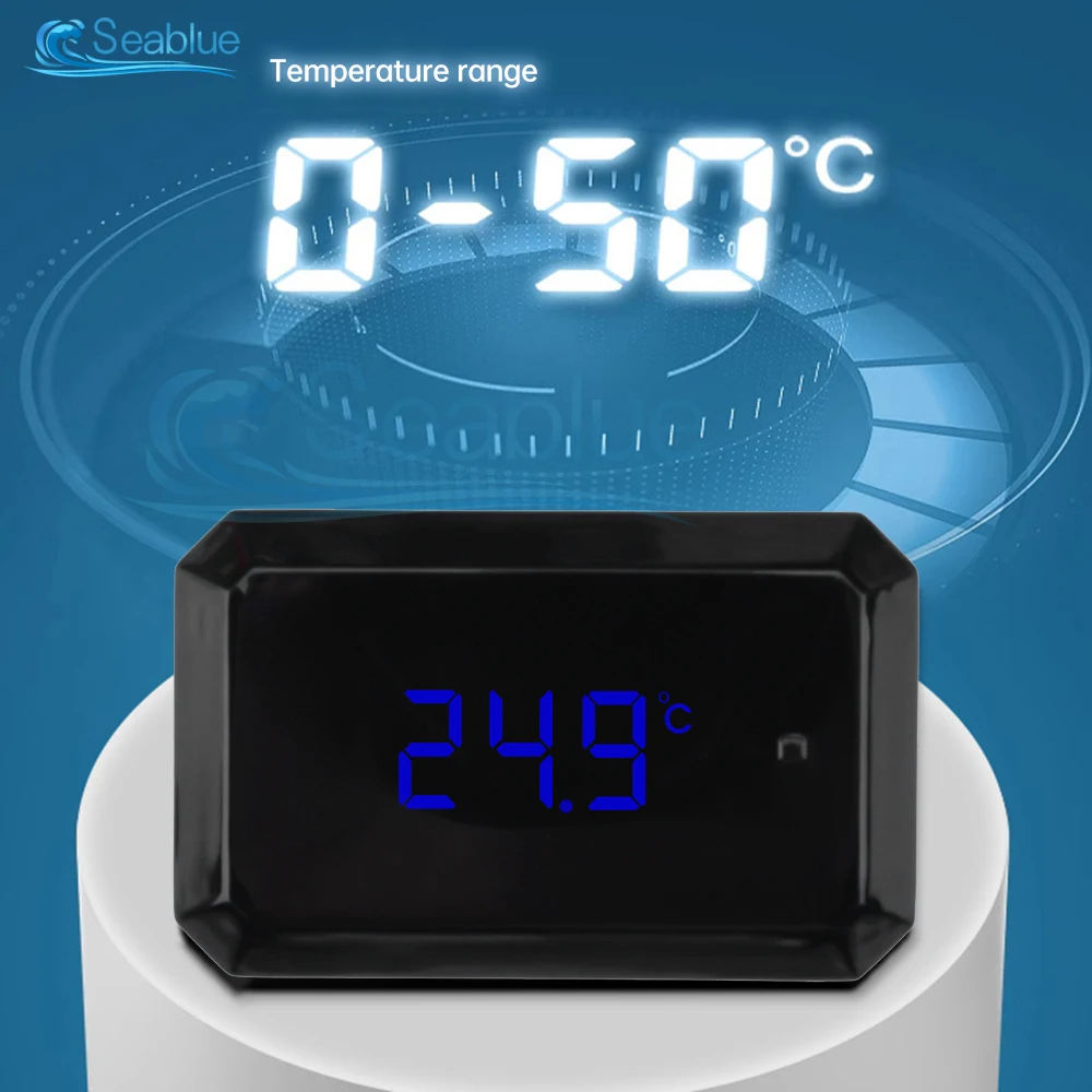 LED Electronic Digital Display Fish Tank Thermometer, Wireless Temperature Sensor Outside The Tank, 0~50 ℃ With Adhesive Backing