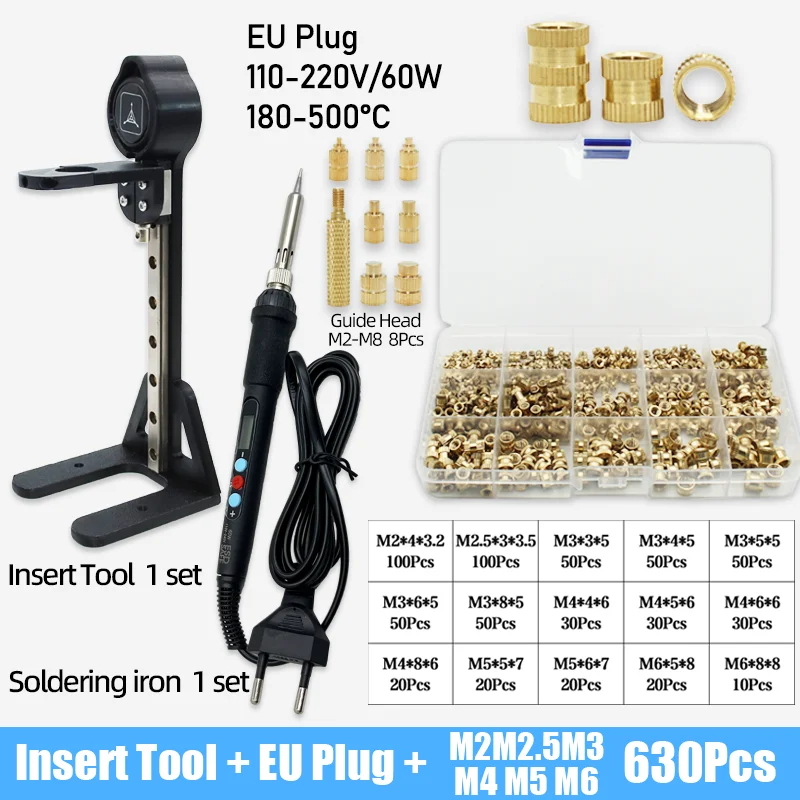 Heat Set Insert Press Tool M2 M3 M4 M5 M6 M8 Messing Gewindeeinsatz Mutter Lötkolben Spitze eingebettete Kupfer Muttern Kit für 3D-Druck – Detail 12