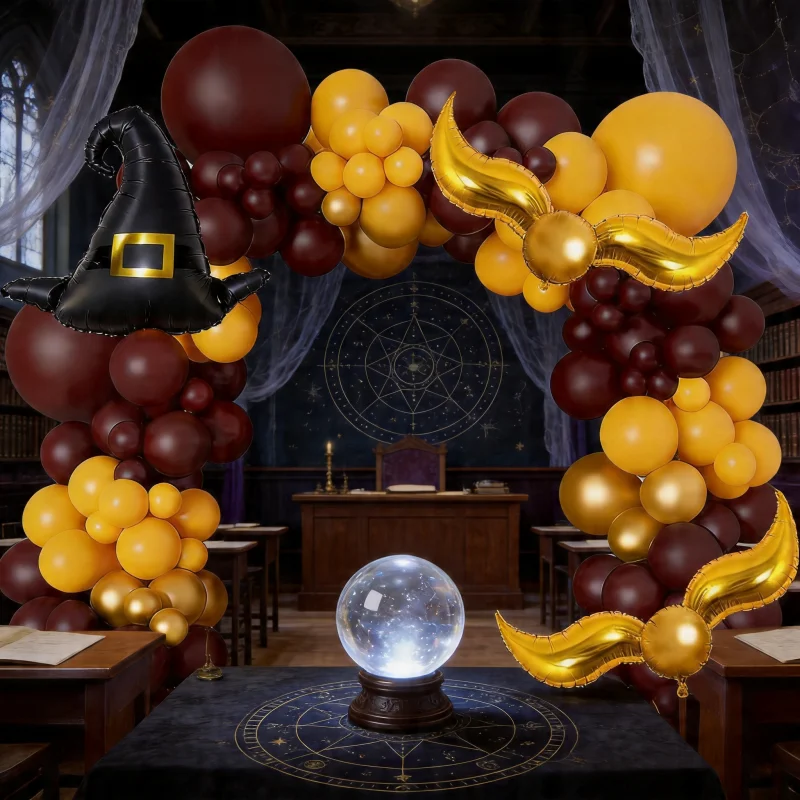 105-teiliges Ballongirlanden-Set im Magic Academy-Stil, Kaffee-Gold Zaubererhut-Ballonkette, Geburtstagsparty-Dekorationsballons – Detail 11