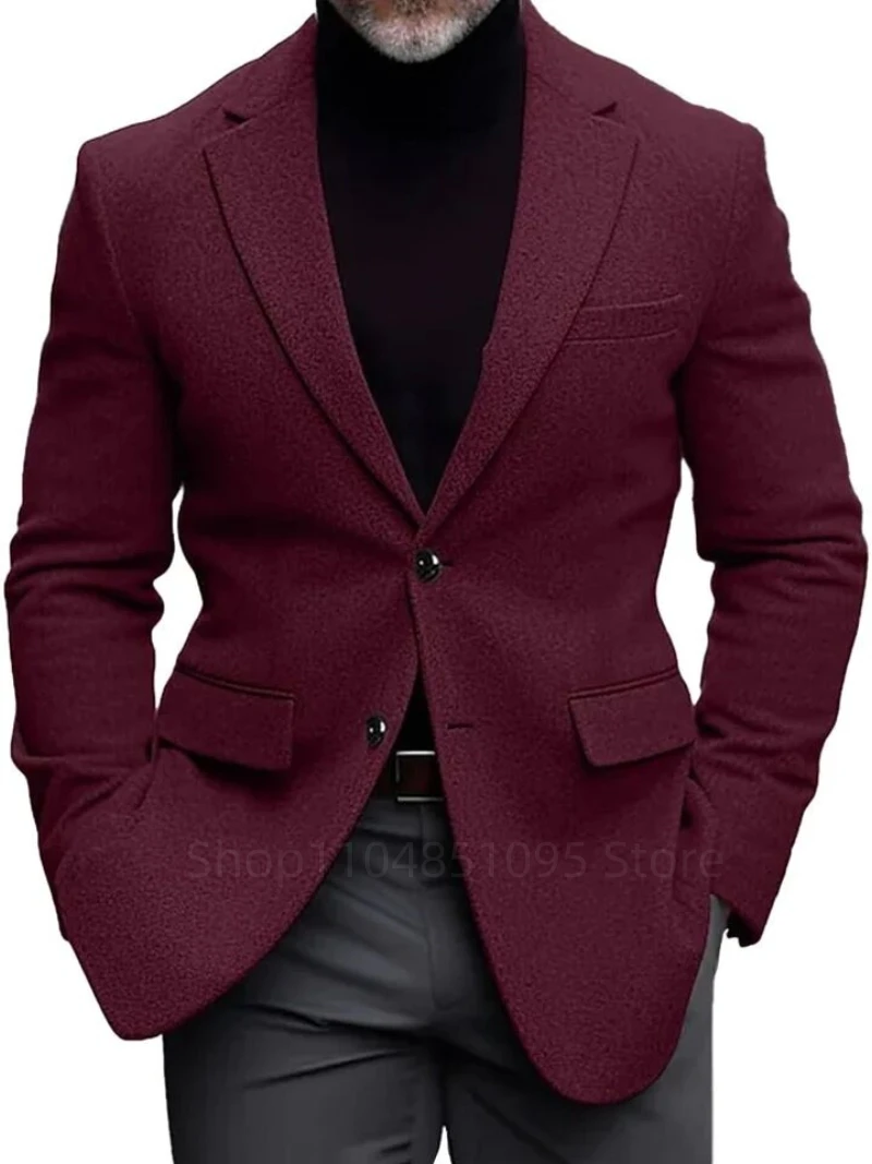 

Высококачественные бордовые мужские шерстяные пальто, осенне-зимняя повседневная толстая шерстяная ветровка с двумя пуговицами, верхняя одежда, теплое пальто