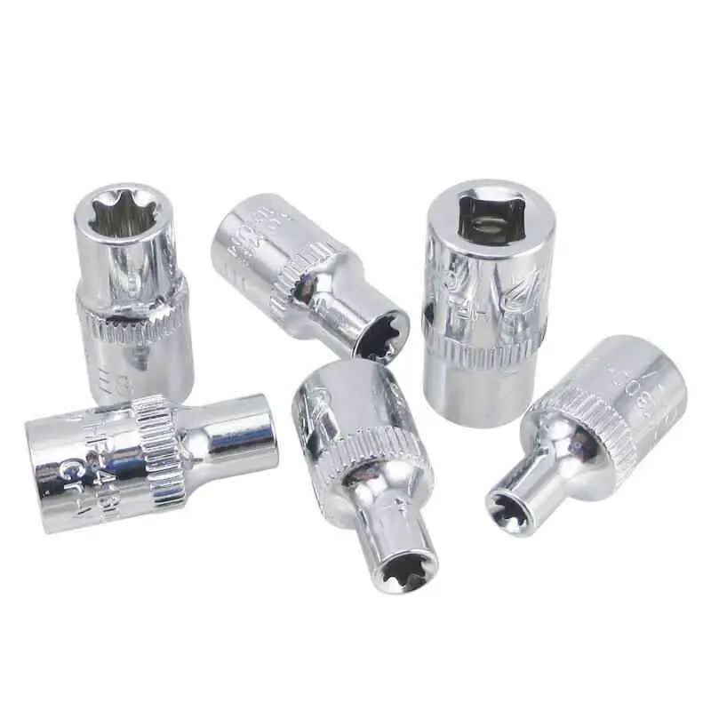 E Type Socket Wench Head Tools Repair 1/4(6.3mm) Pattern Sleeve Chrome-vanadium Steel Twelve Point Socket E4 E5 E6 E7 E8 E10