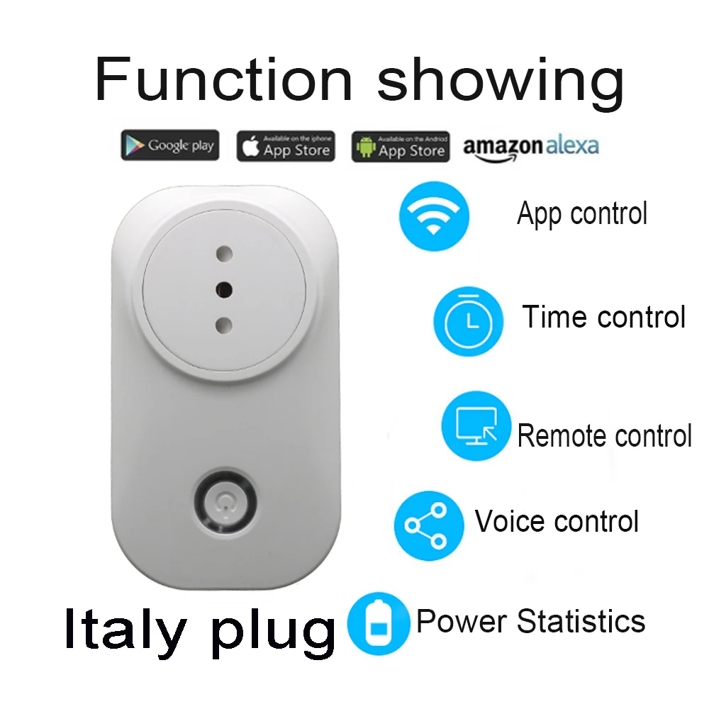 16A Italy Socket Smart Plug Wifi Socket Voice Control Power Statistics Work With Alexa Google Home Tuya Smart Life APP Control