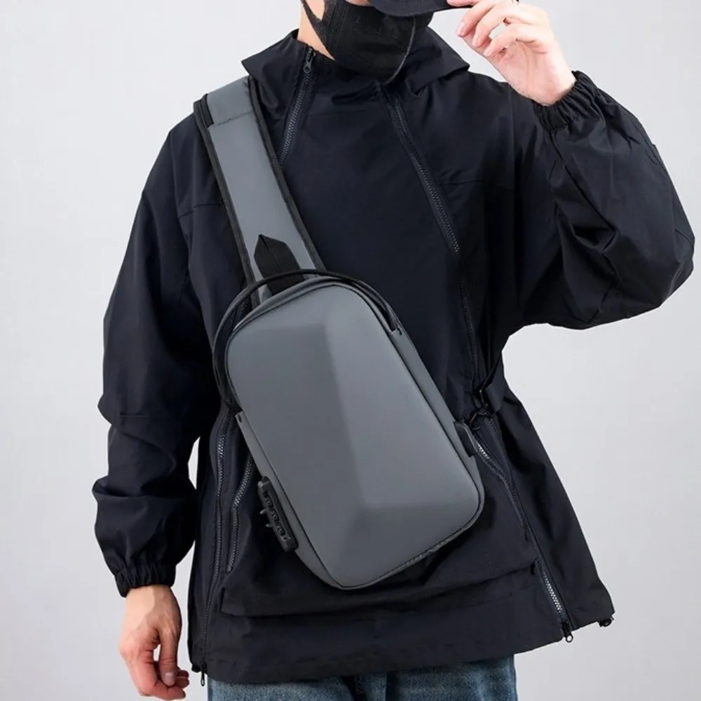 Oxford Cloth Men's Chest Bag USB Charging Port Adjustable Strap Password Sling Bag Multi-storey Large Capacity