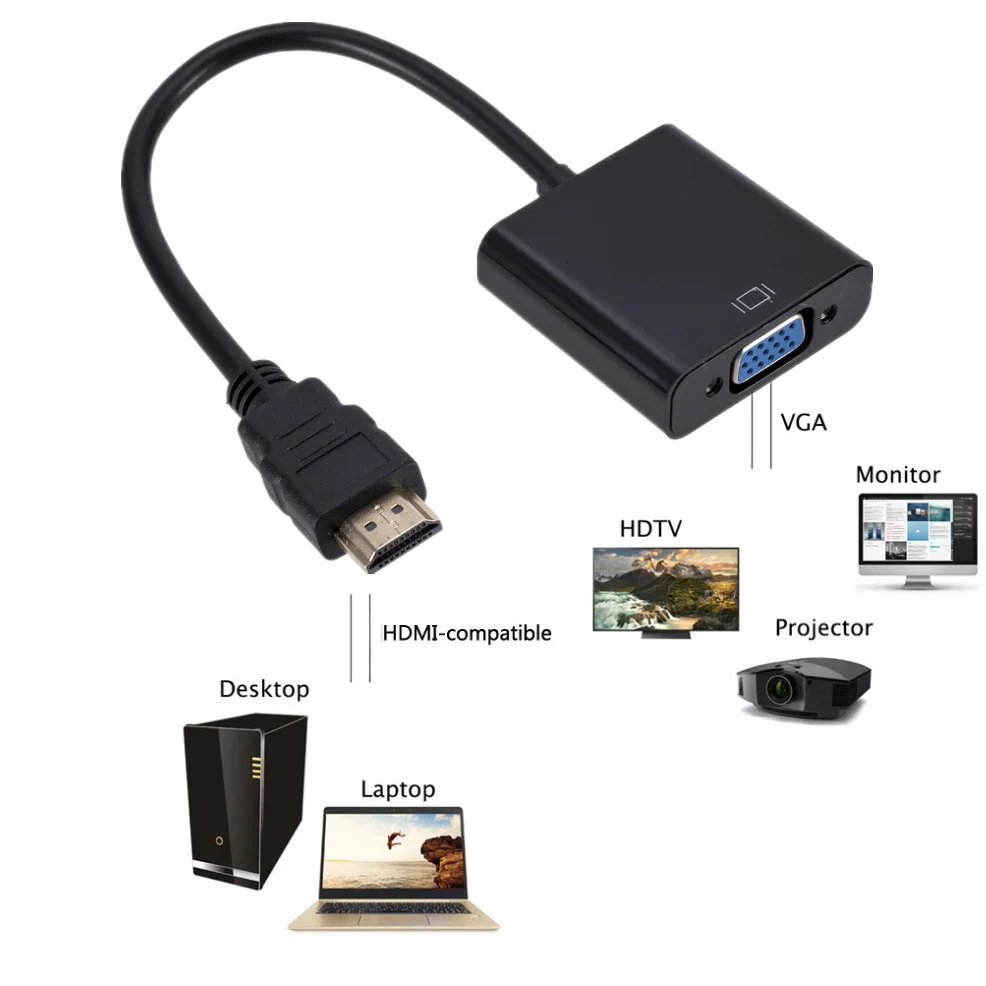 1080P HDMI-compatible to VGA Adapter Cable with 3.5mm Audio Power Supply Male to Female Converter for TV Box PC Projector Laptop