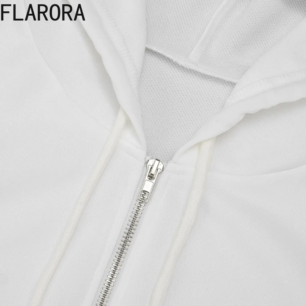 FLARORA Autumn Casual 2 Pieces Sets Woman Solid Color Zip Long Sleeve Hooded Crop Jackets And Shorts Outfits Street Tracksuits