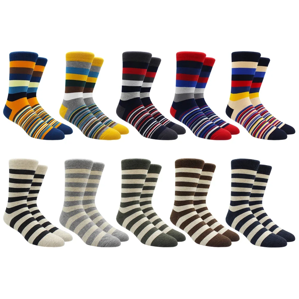 5 pairs Larger Size Casual Fashion Cotton Funny Long Women&Men Socks Contrast Color Rainbow Stripe Socks for Men EU41-48